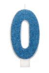 Blue Glitz Glitter Number 0 Birthday Candle