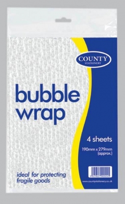 County Bubble Wrap Sheets Small ( 19cm X 28cm ) 4 Pack