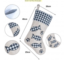 Deluxe Plush Plaid Black Check Fish Bone Stocking 40cm X 25cm