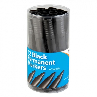 Tiger Chisel Tip 4mm Permanent Black Markers X 12