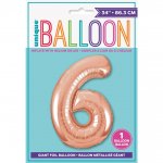 Rose Gold Number 6 Shaped Foil Balloon 34"