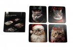 Xmas Cat Coaster 4pc