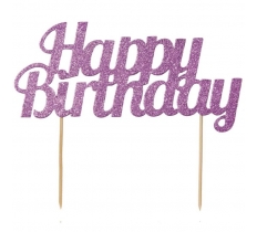 Glitter Happy Birthday Cake Topper Pink