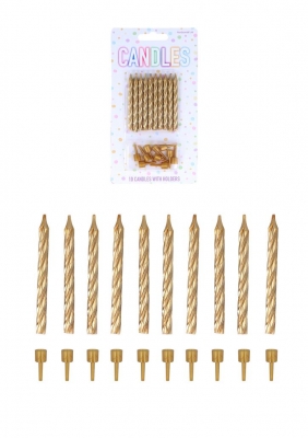 Gold Party Candles with 10 Holders (6cm) 10 Pack