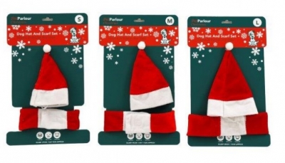 Pet Christmas Hat & Scarf Set ( Assorted Sizes )