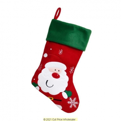 Deluxe Plush Red Green Top Cute Santa Stocking 40cm X 25cm