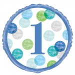 Blue Dots 1St Birthday Round Foil Balloon 18"