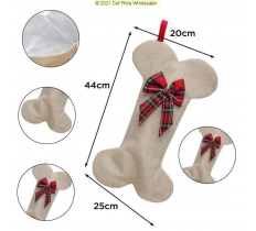 Deluxe Plush Hessian Dog Bone Shaped Stocking 40cm X 23cm