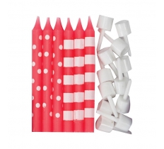 Red Dots & Stripes Candles 12 Pack