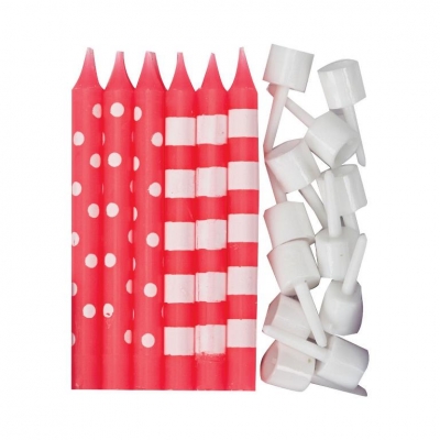 Red Dots & Stripes Candles 12 Pack