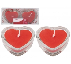 Heart Shape Candles In Glass Holders 2PC