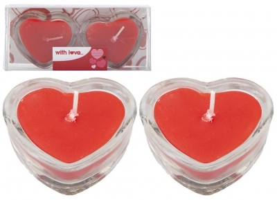 Heart Shape Candles In Glass Holders 2PC