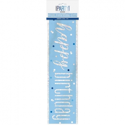 Glitz Blue & Silver Foil Banner "Happy Birthday" 9Ft