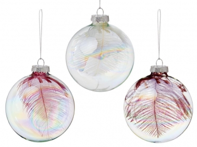 Christmas Clear Pearl Glass Baubles 80mm ( Assorted )