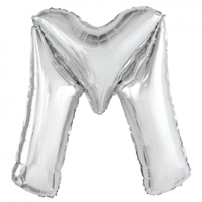 Silver Letter M Shaped Foil Balloon 34" Pack aged