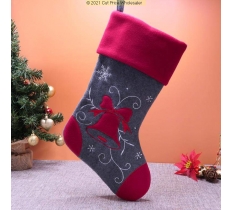 Deluxe Plush Bell Grey Red Top Charcoal Stocking 40cm X 25cm