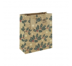 Christmas Kraft Holly Medium Bag ( 215mm X 253mm X 102mm )