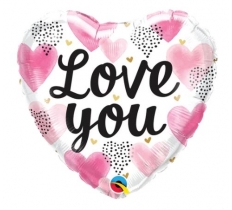 Qualatex 18" Heart Love You Pink Watercolor Hearts Balloon