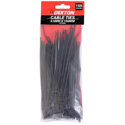 Dekton 150 Pcs 2.5mm X 150mm Black Cable Ties