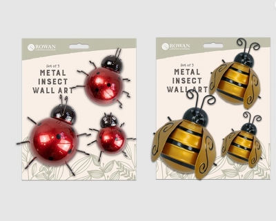 Set of Three Metal Insect Decoration