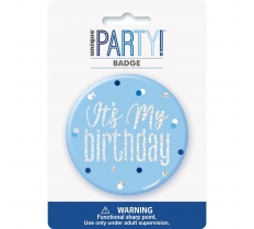 Glitz Blue & Silver Birthday Badge "It's My Birthday" Design