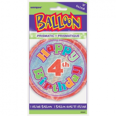 Age 4 Birthday Prism Round Foil Balloon 18"