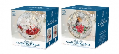 Light Up Glass Crackle Ball 15cm ( Assorted )