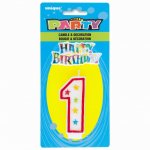 Number 1 Glitter Birthday Candle With Cake Decoration