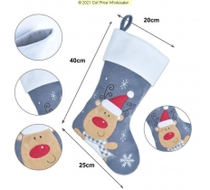 Deluxe Plush Reindeer Grey Knitted Stocking 40cm X 25cm