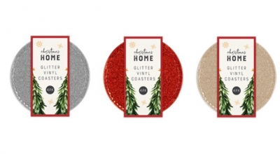 Christmas Glitter Vinyl Coasters 12cm ( 4 Pack )