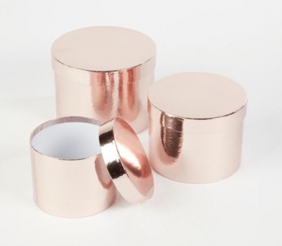 Round Sheen Hat Boxes- Rose Gold 3 Pack