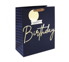 Navy Happy Birthday Large Bag