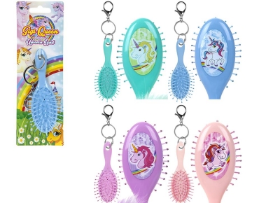 Super Mini Cushion Hairbrush With Unicorn Design On Keyring