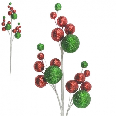 Christmas 48cm Glitter Bauble Stem RD/GN