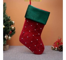 Deluxe Plush Red Green Top Diamante Stocking 40cm X 25cm