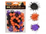 Assorted Halloween Tinsel Pom Poms 100 Pack