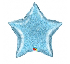 Qualatex 20" Star Glittergraphic Light Blue Balloon