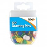 Tiger Essential 100 Drawing Pins Coloured