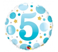 18" Blue Dots Age 5 Foil Balloon ( 1 )