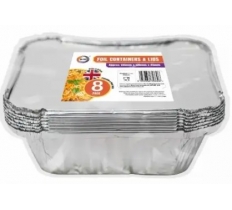 Foil Containers & Lids 8pc Approx 145mm x 120mm x 45mm