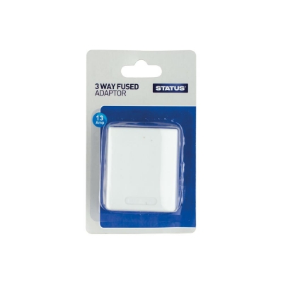 Status 3 Way Fused White Adaptor On Blister Card