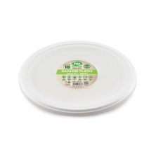 Plates Bagasse White 23cm 10pc