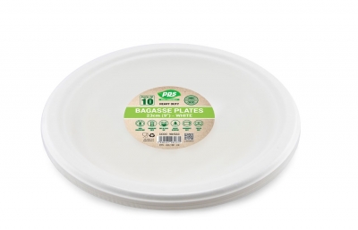 Plates Bagasse White 23cm 10pc