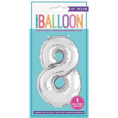 Silver Number 8 Shaped Foil Balloon 14"