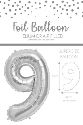 25" Number 9 Silver Foil Balloon