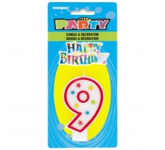 Number 9 Glitter Birthday Candle With Cake Decoration