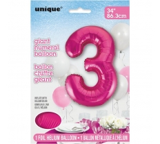 Pink Number 3 Shaped Foil Balloon 34"