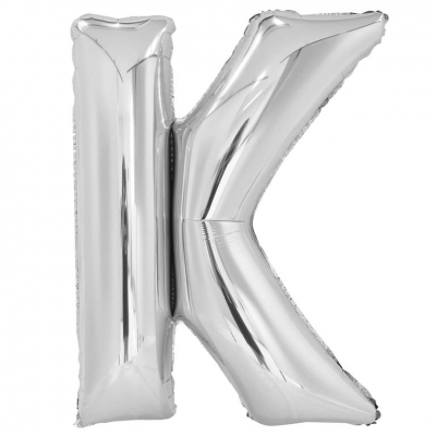 Silver Letter K Shaped Foil Balloon 34" Pack aged