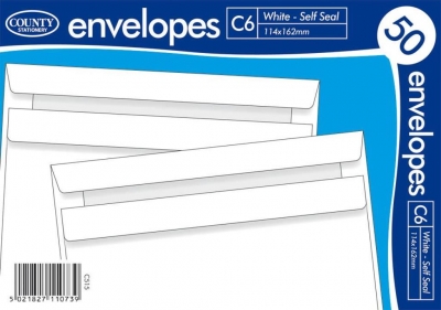 County C6 White Self Seal ( 114mm X 162mm ) 50 Pack