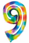 Large Number 9 Bright Rainbow 35" Foil Balloon